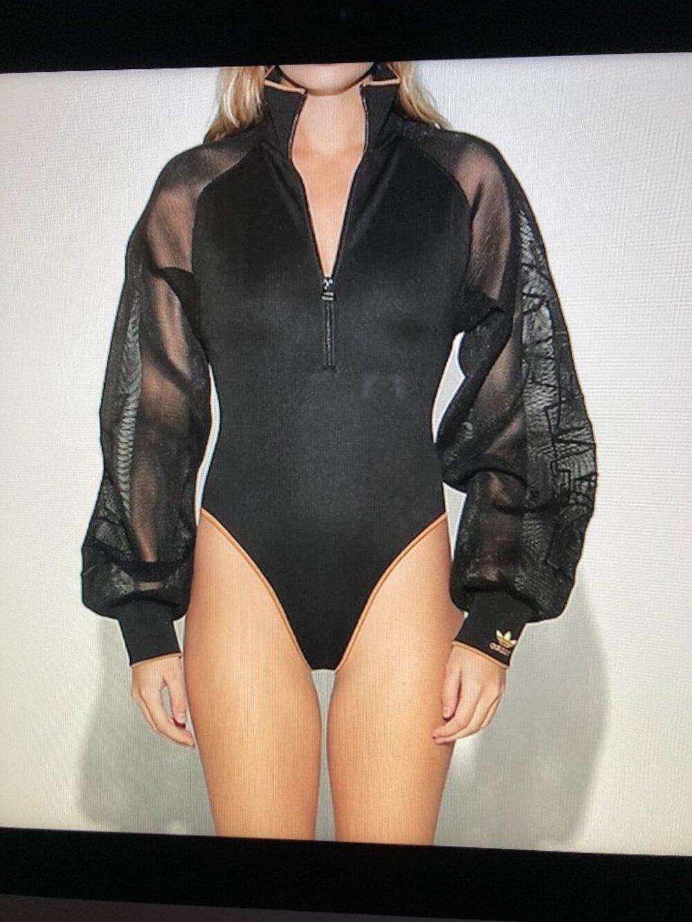 Adidas x Ivy Park Mesh Sleeve Bodysuit, Black/Mesa Women Size XL